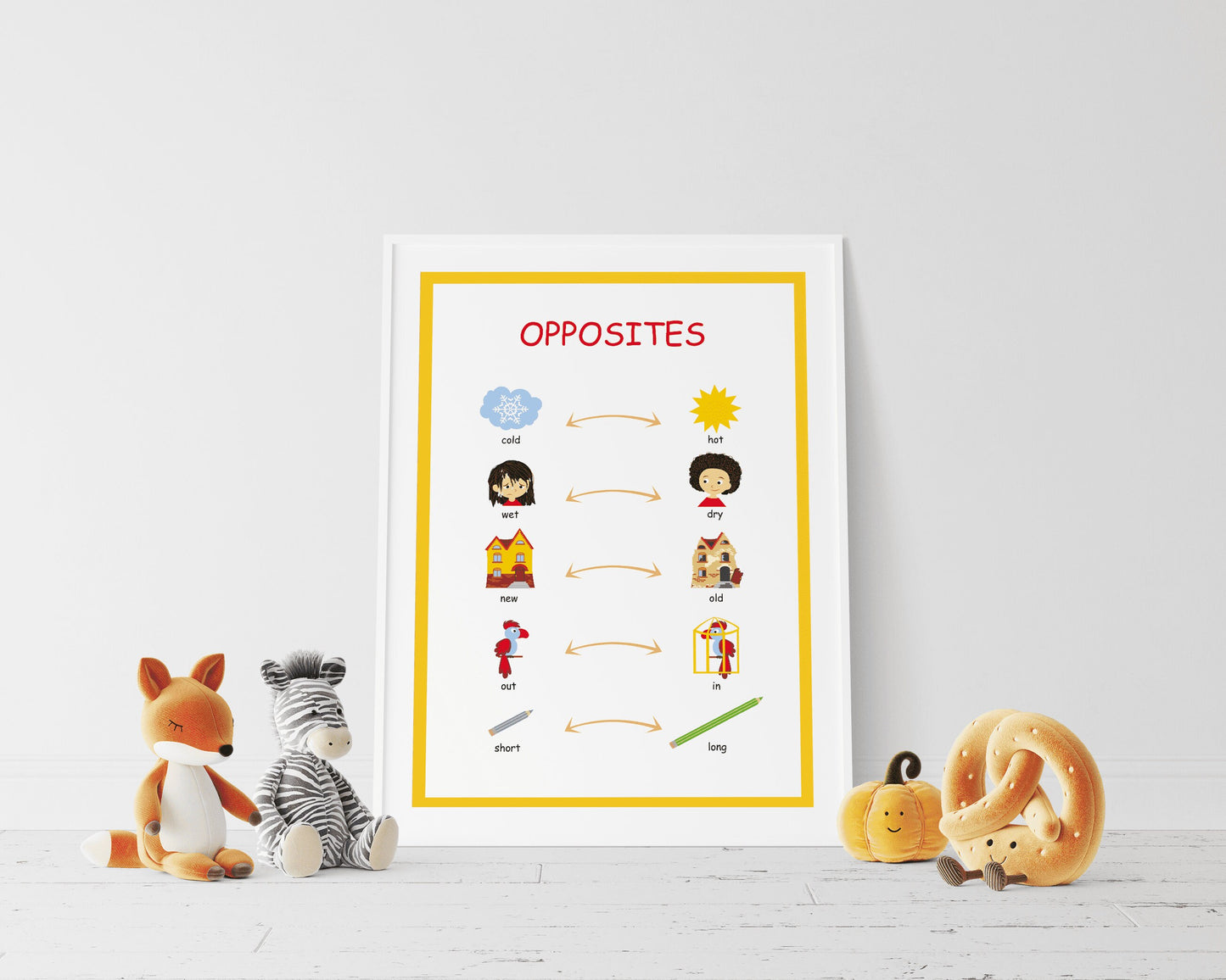 Educational Posters Set of 3, Learning the Opposites, Homeschool Prints, Kids Decor, Toddler Playroom Decor, Digital Download