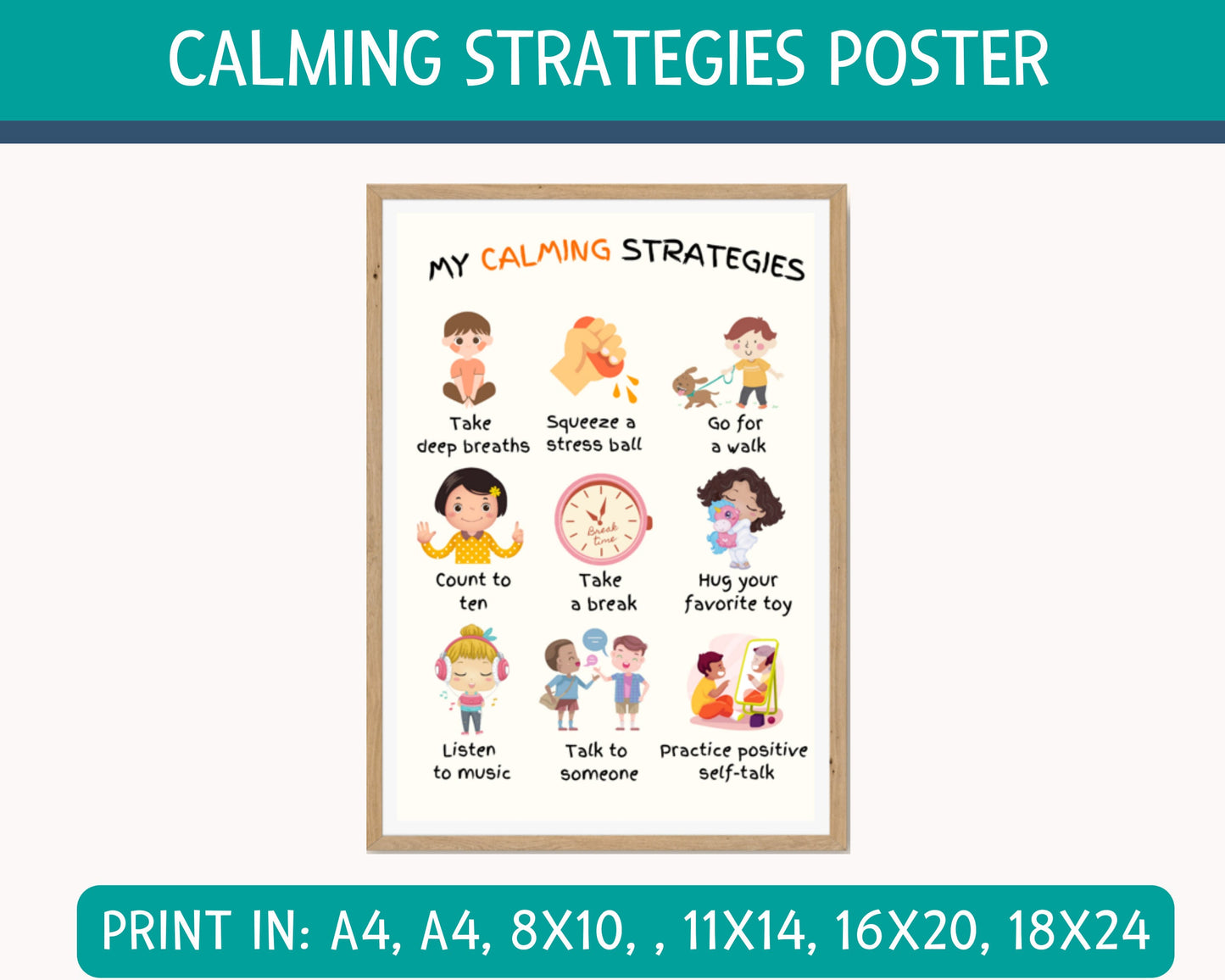 Feelings Wheel Chart With Coping Skills, Poster - Emotional Intelligence - Mental Health Behaviour Management Therapy Counsellor