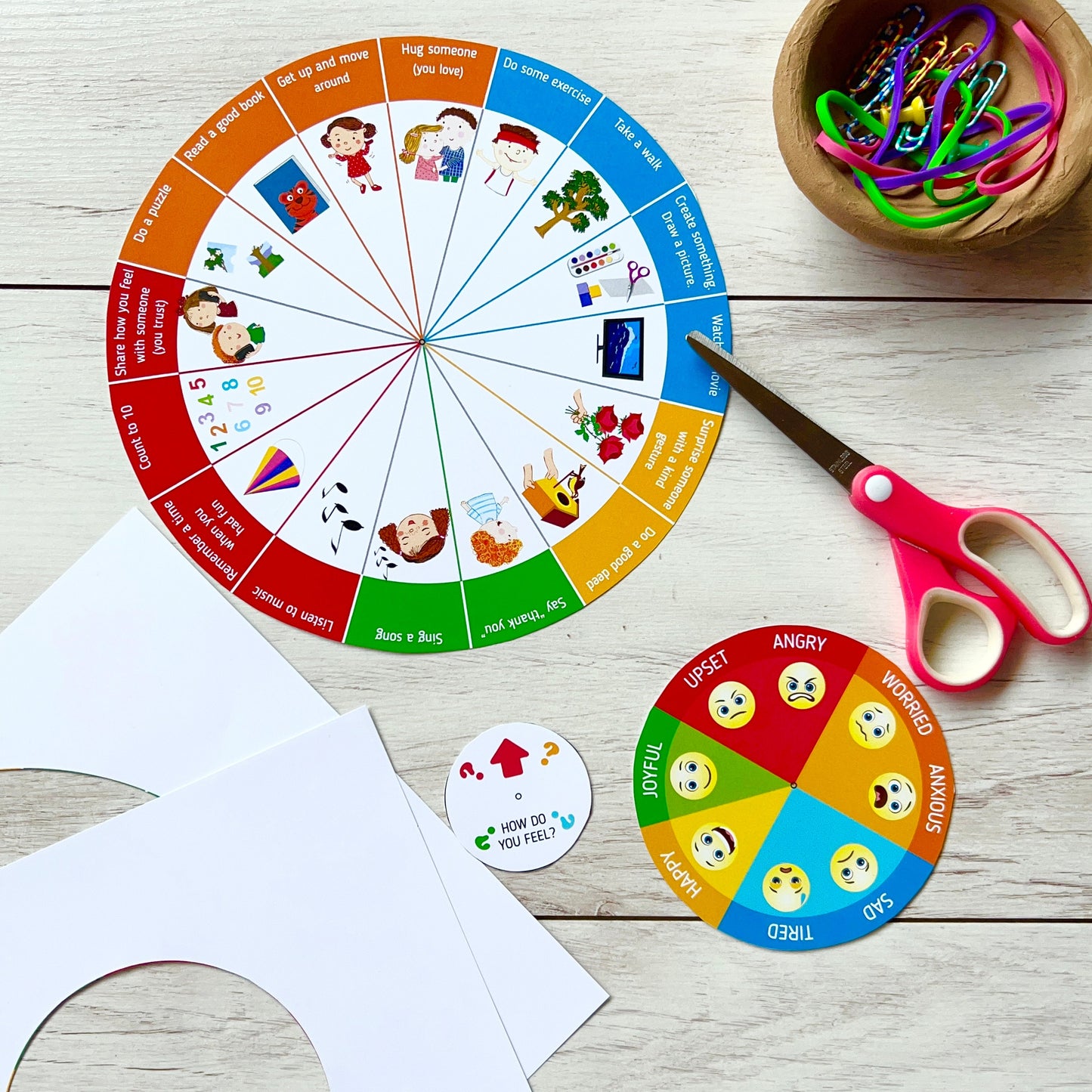 Feelings Wheel Chart With Coping Skills, Emotional Regulation, Mental Health Behaviour Management, Therapy Counsellor